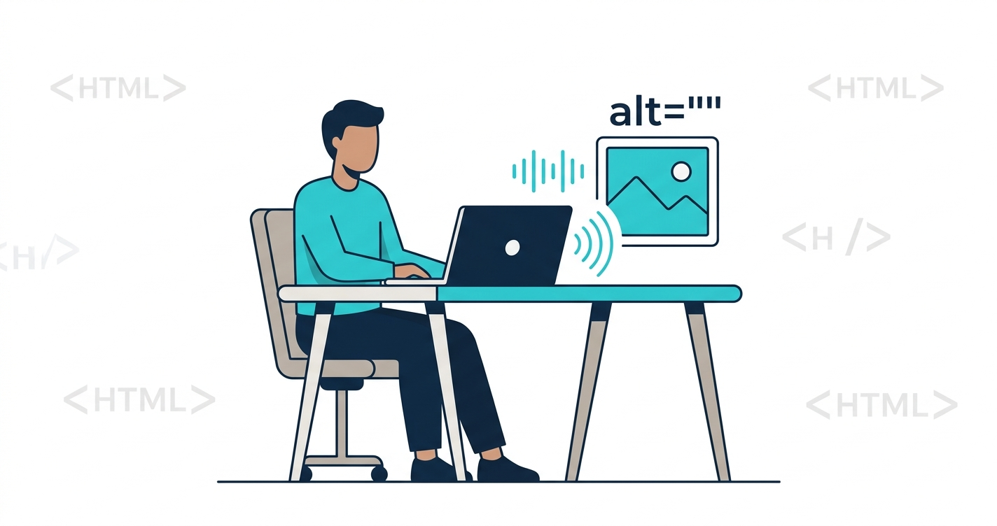 alt text accessibility illustration showing screen reader converting image content to audio for visually impaired user