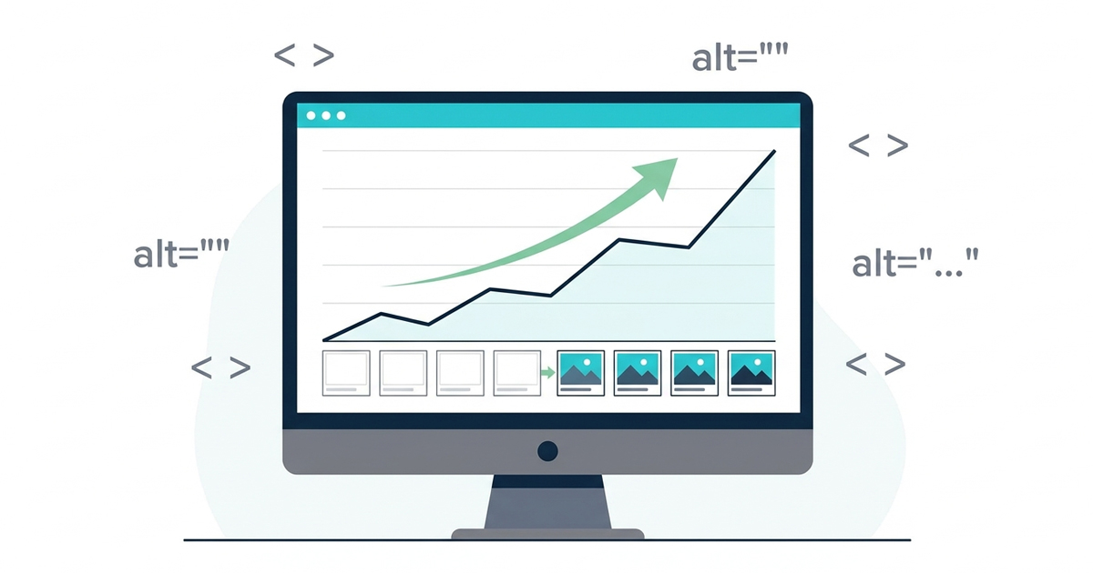 alt text SEO bar chart showing 38% organic traffic increase after alt text audit, month-over-month comparison over 90 days