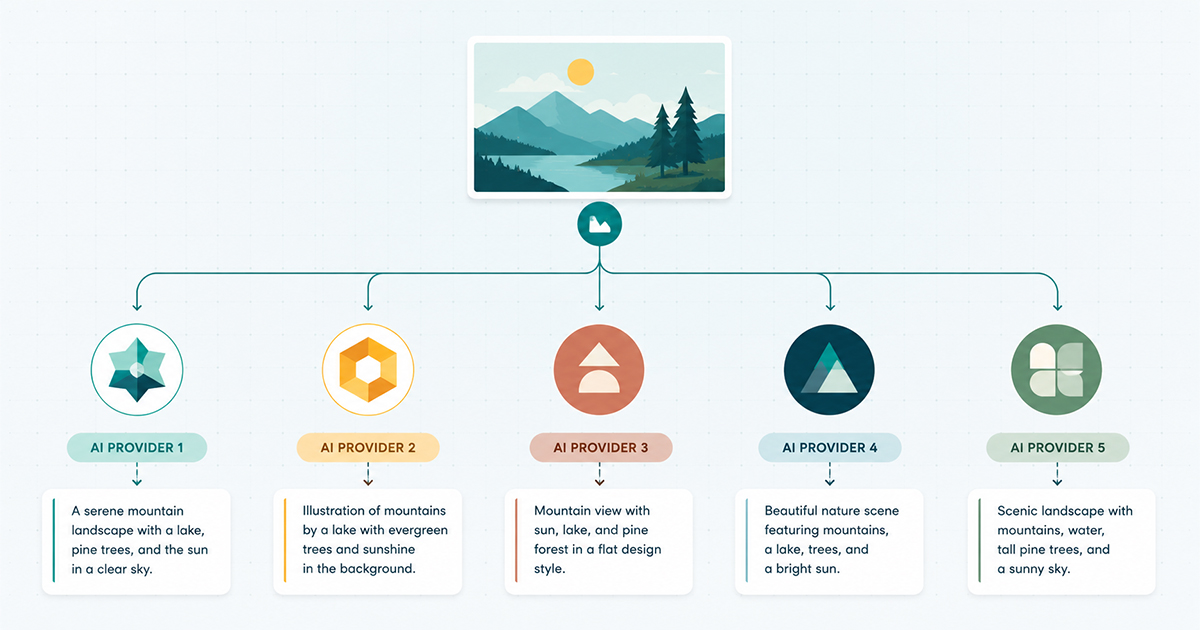 Illustration comparing five AI providers to find the best AI model for alt text